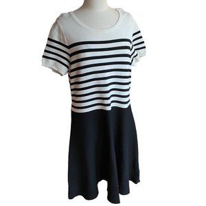Talbots Plus Size A-Line Career Workwear Modest Stripe Black White Dress Sz 1X